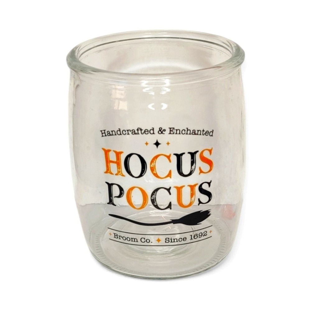 Hocus Pocus Broom Company Clear Glass Halloween Candy Jar Canister Utensil Crock